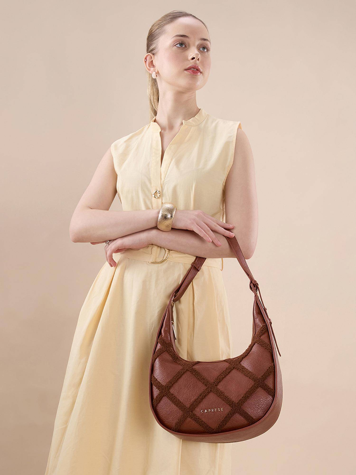Caprese Women Athena Cherry Lacquer Tan Handbag