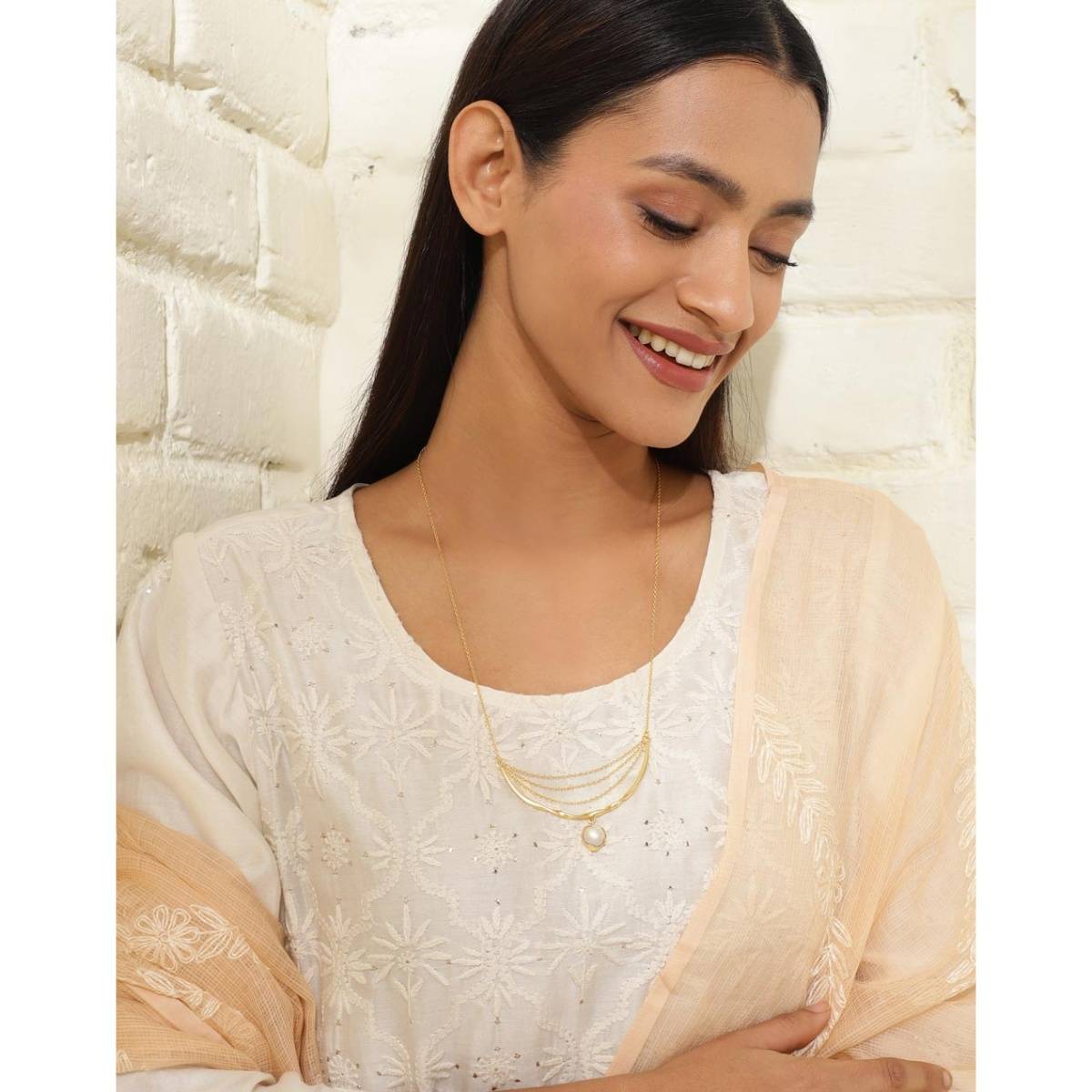 Fabindia Gold Plating White Stone Necklace