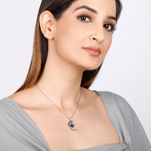 Avni by GIVA Oxidised Silver Moon Heart Pendant with Link Chain for Womens  and Girls