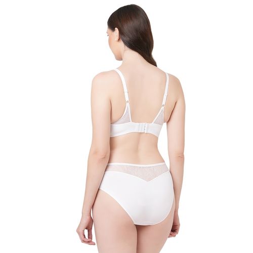 SOIE Full Coverage Padded Bra and Mid Rise Brief With Lace  Detailing-Sets-White (38D-XL)