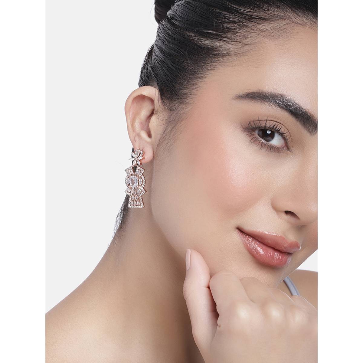 Estele Rose Gold Plated Cz Ravishing Drop Earrings With White Stones For Girls/Women