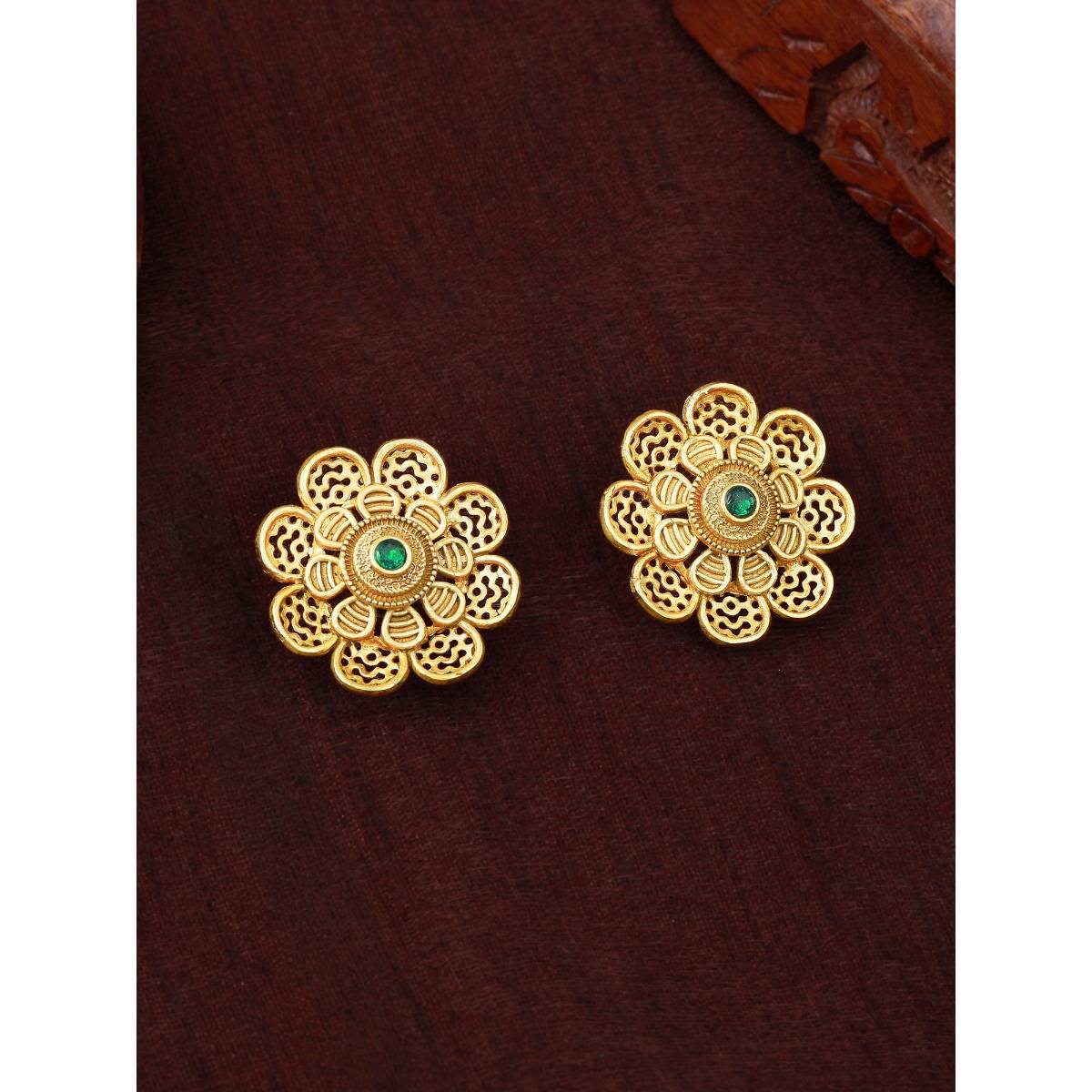 Estele Gold Plated Floral Designer Matte Finish Stud Earrings with Crystals for Women