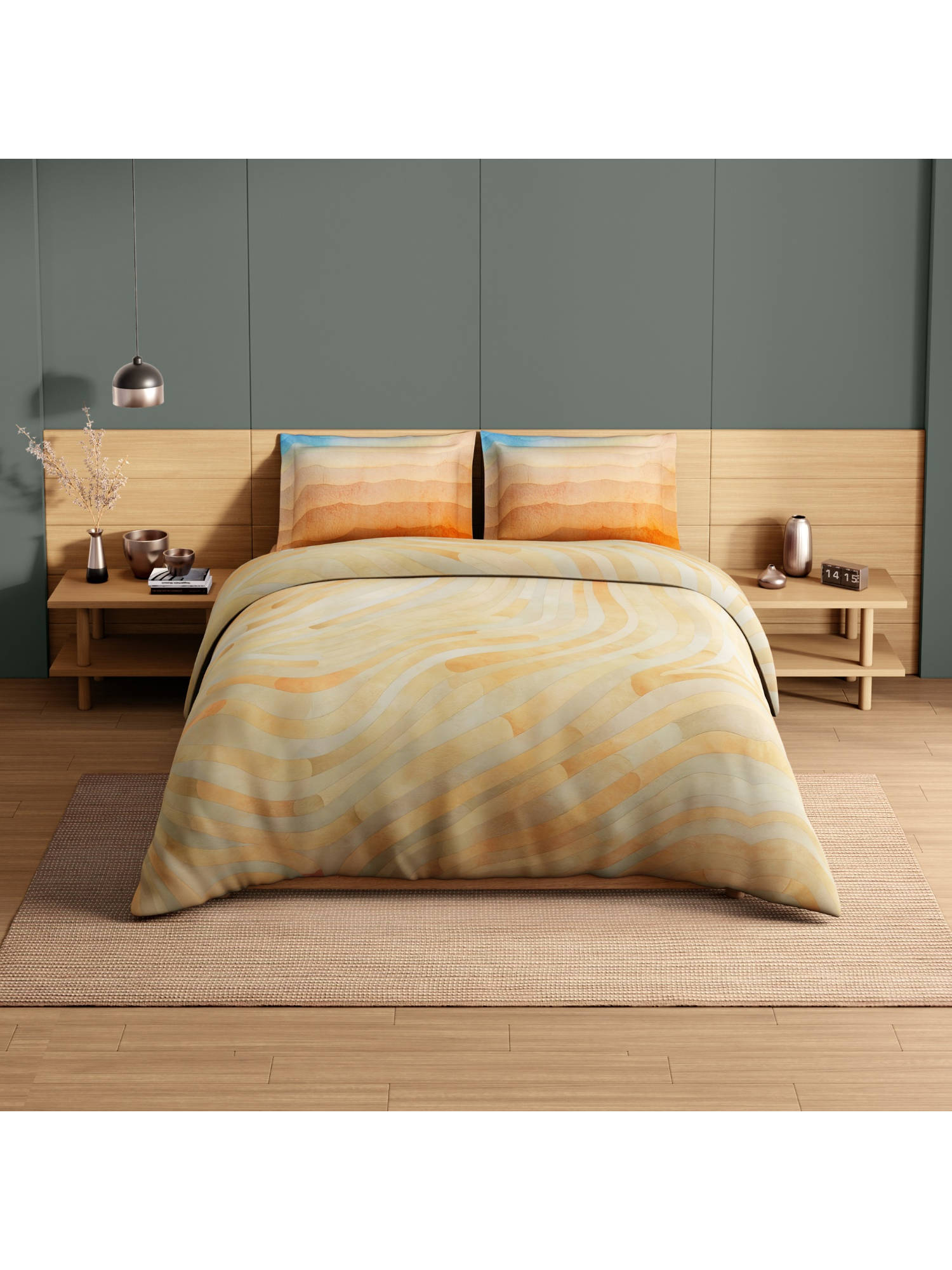 SPACES Yellow Avaris Echo Cotton 210 TC Sateen Abstract Bedsheet with 2 Pillow Covers (King)