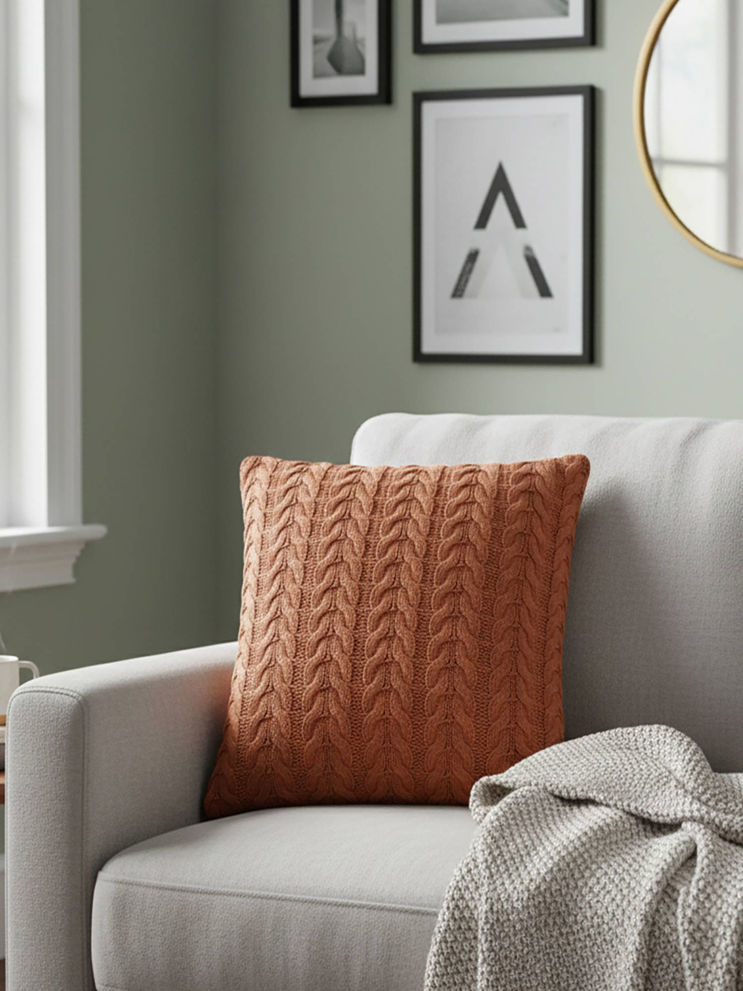 PLUCHI Brown Colette Dark Coffee Cotton Knitted Cushion Cover (16 x 16 Inches)