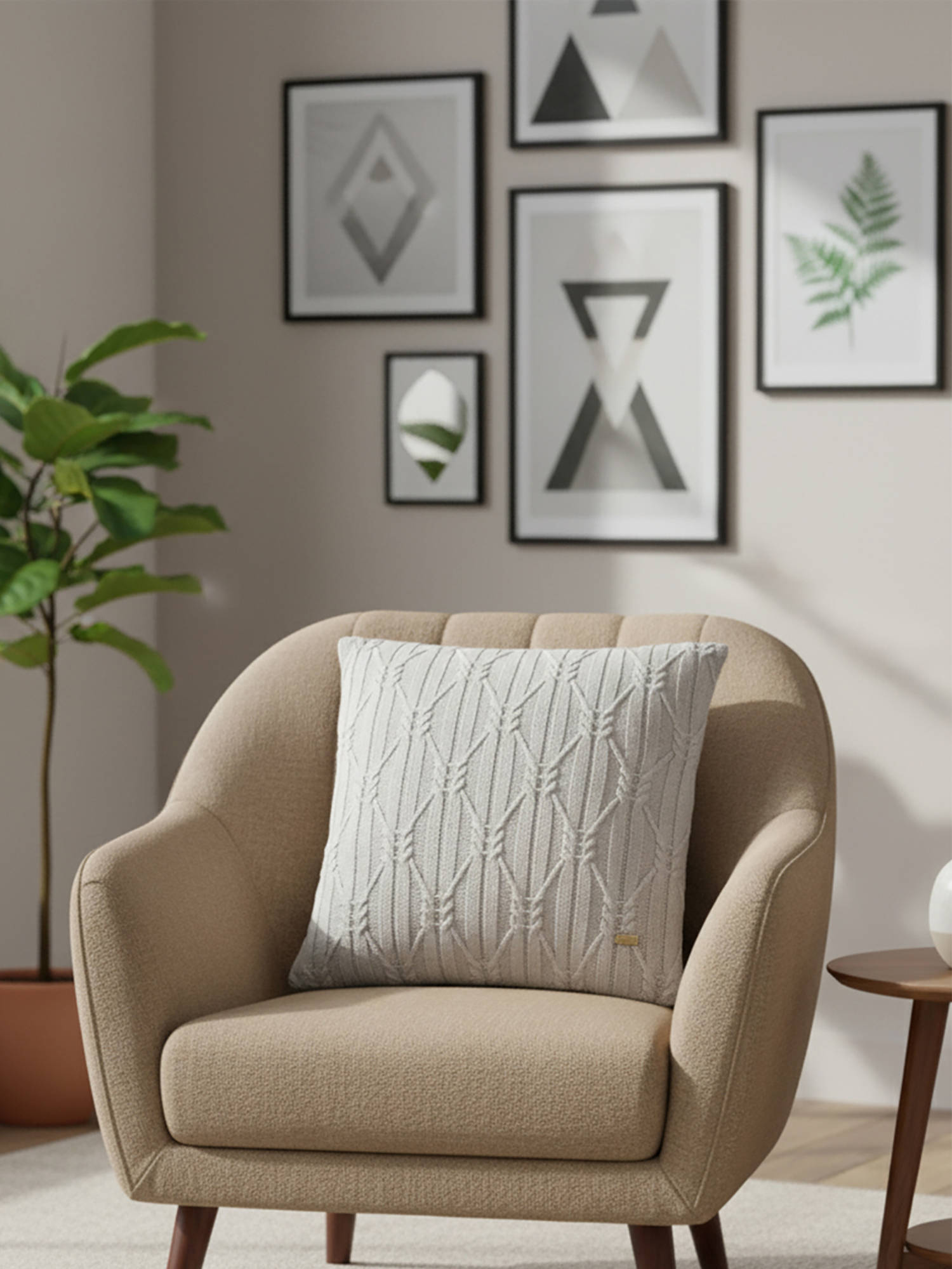 PLUCHI Grey Holly Nimbus Cloud Cotton Knitted Cushion Cover (16 x 16 Inches)