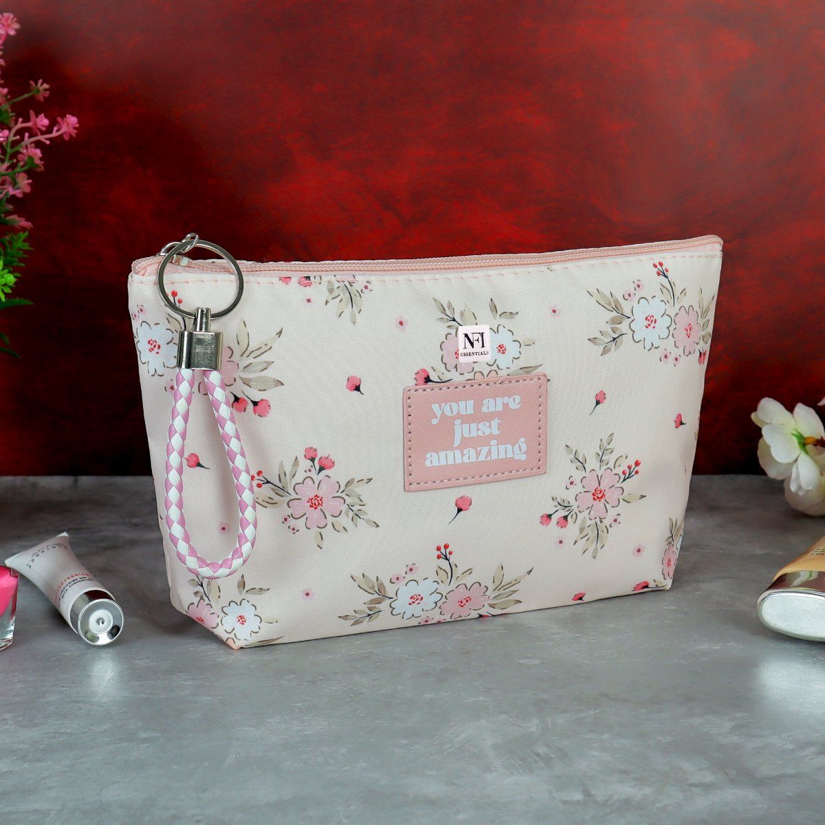 NFI Essentials Pink Stylish Makeup Pouch for Women