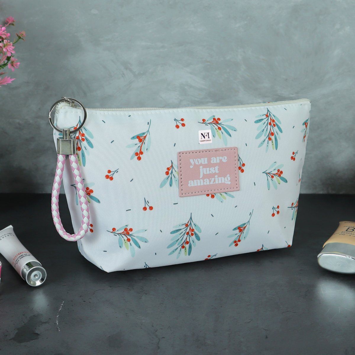 NFI Essentials Off White Makeup Pouch for Women