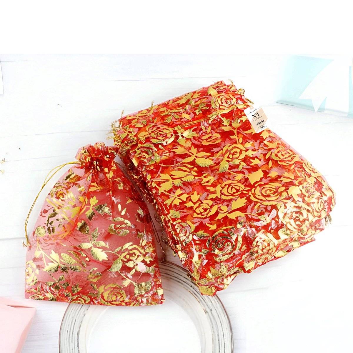 NFI Essentials Red Potli Gift Pouches for Return Gifting. Pack of 50 (Pack of 50)