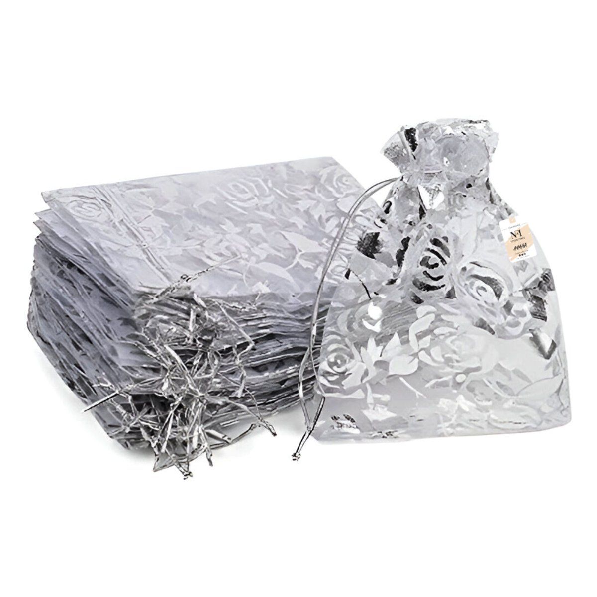 NFI Essentials Silver Potli Gift Pouches for Return Gifting. Pack of 50 (Pack of 50)