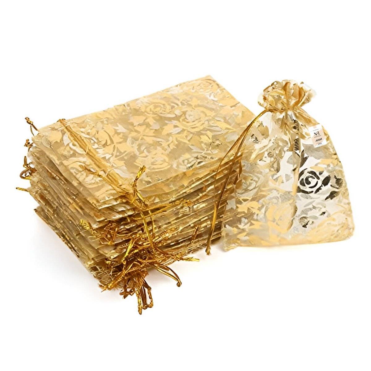 NFI Essentials Gold Potli Gift Pouches for Return Gifting. Pack of 50 (Pack of 50)
