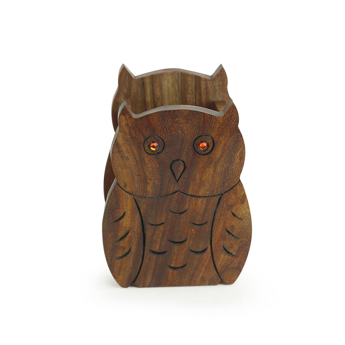 ExclusiveLane The Two Hooting Owls Hand Carved Stationery and Cutlery