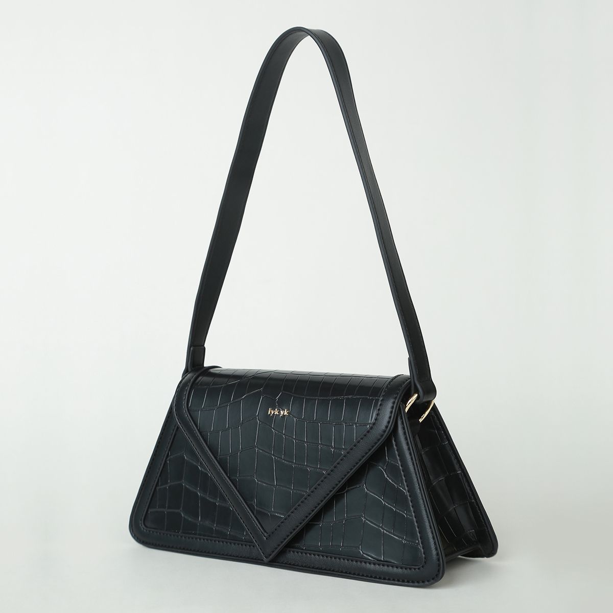 IYKYK by Nykaa Fashion Chic and Compact Black Croc Textured Handbag