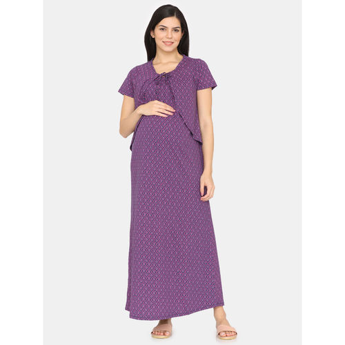 Buy Zivame Purple Petal Dreams Knit Cotton Full Length Maternity