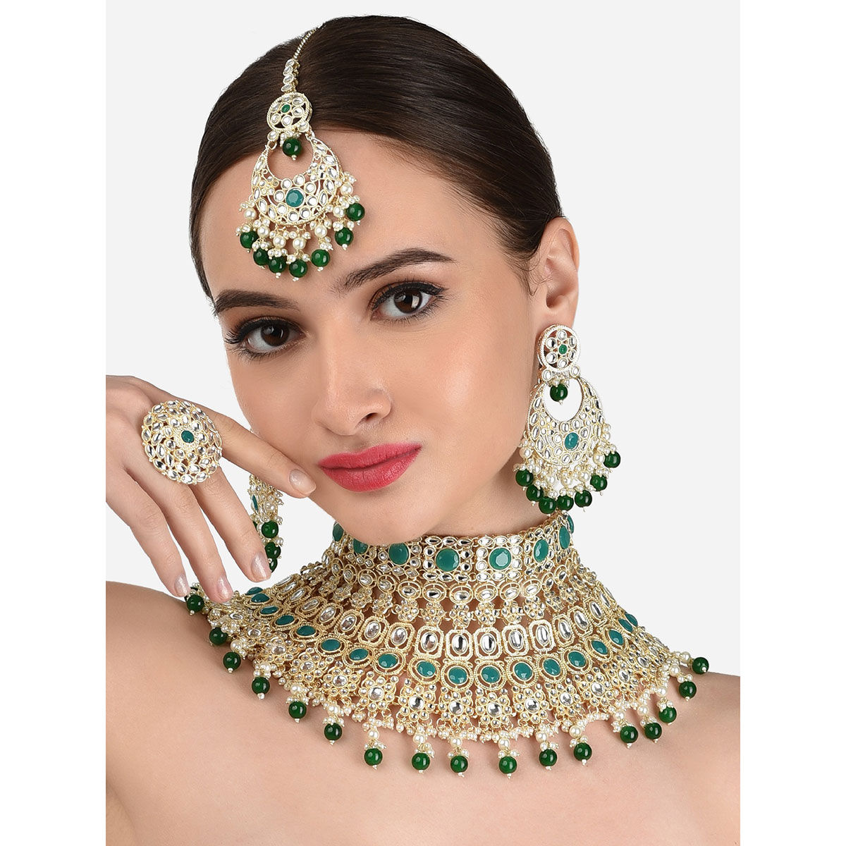 Zaveri Pearls Green Bridal Kundan 