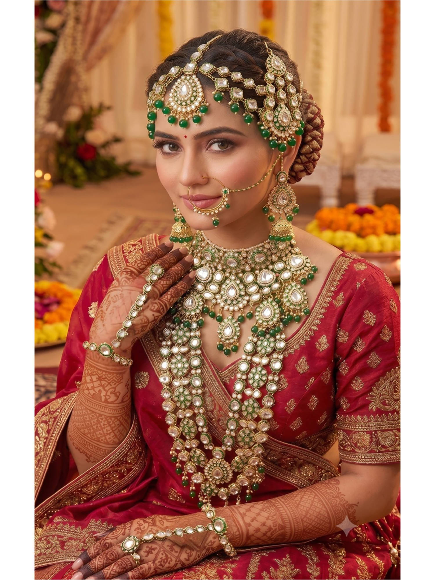 NUI Green Alloy Gold Plated 2 Necklace, Jewellery Set