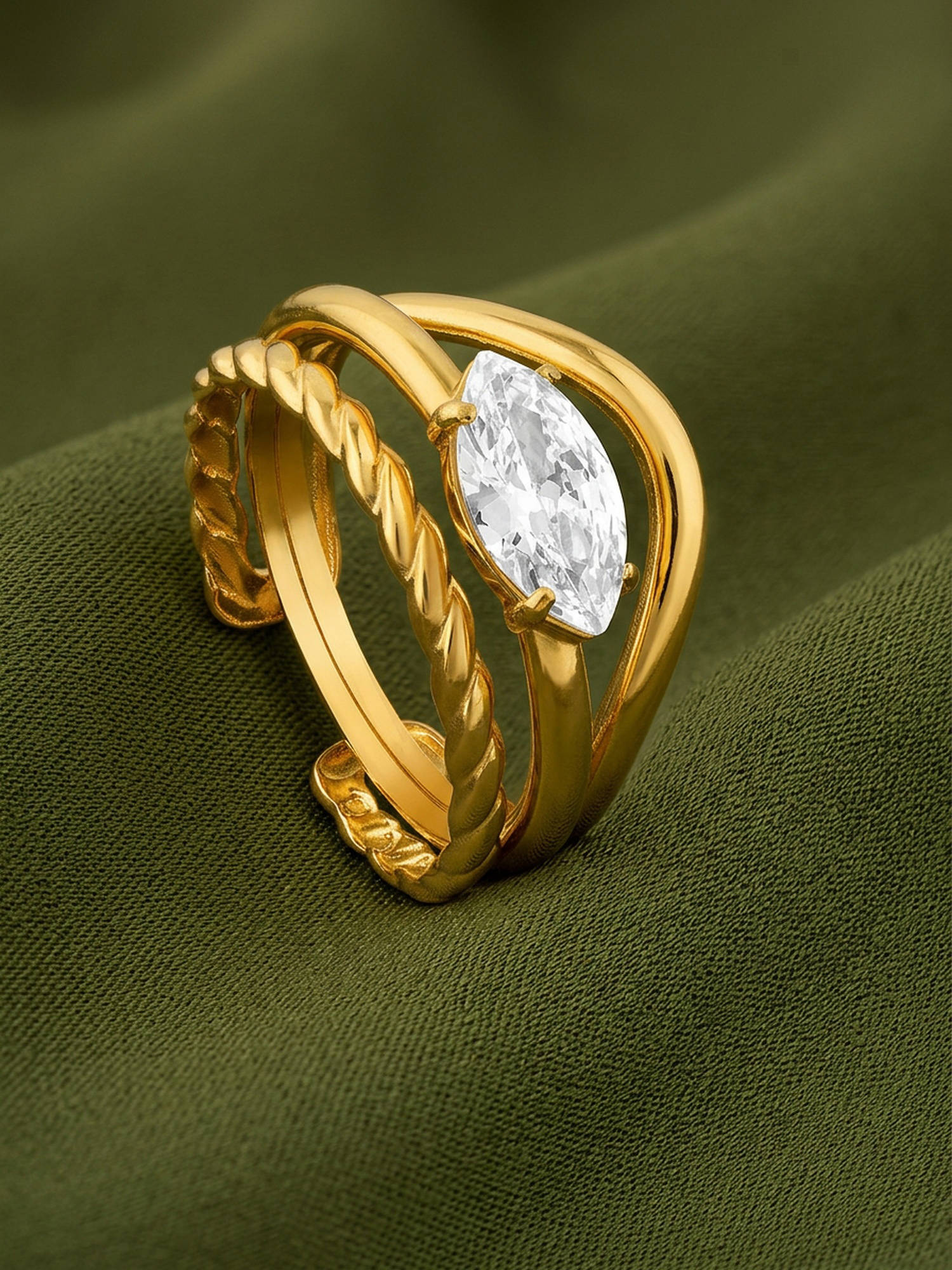 ELRA White Stainless Steel 18K Gold Plated Ring (7)