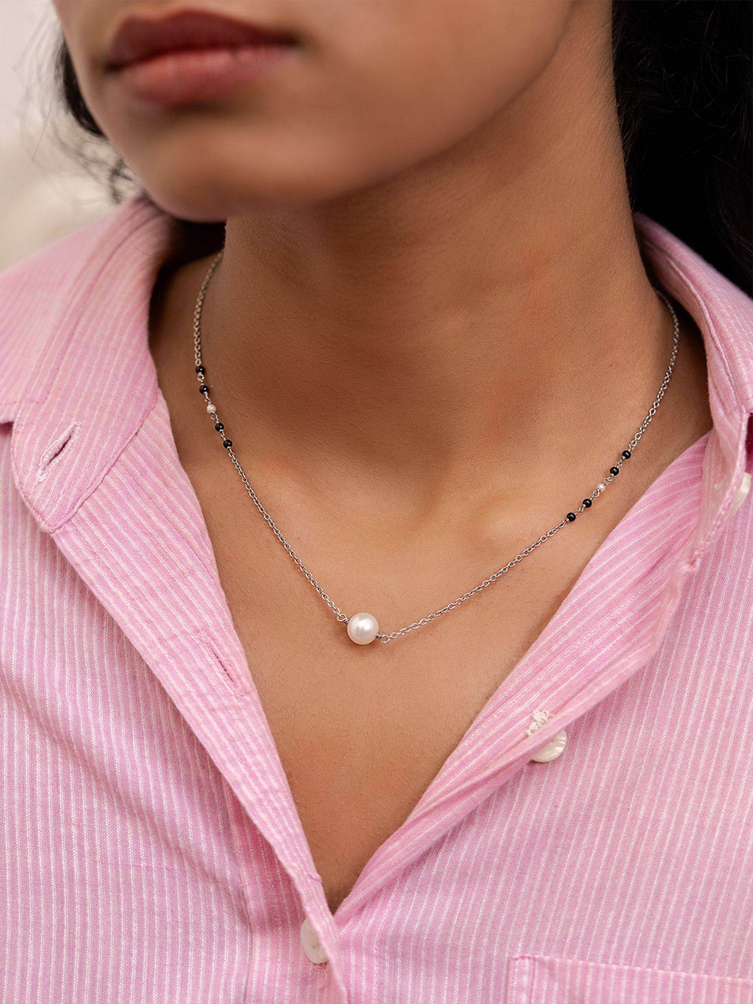925 Silver Shaya by CaratLane White Pearl Mangalsutra