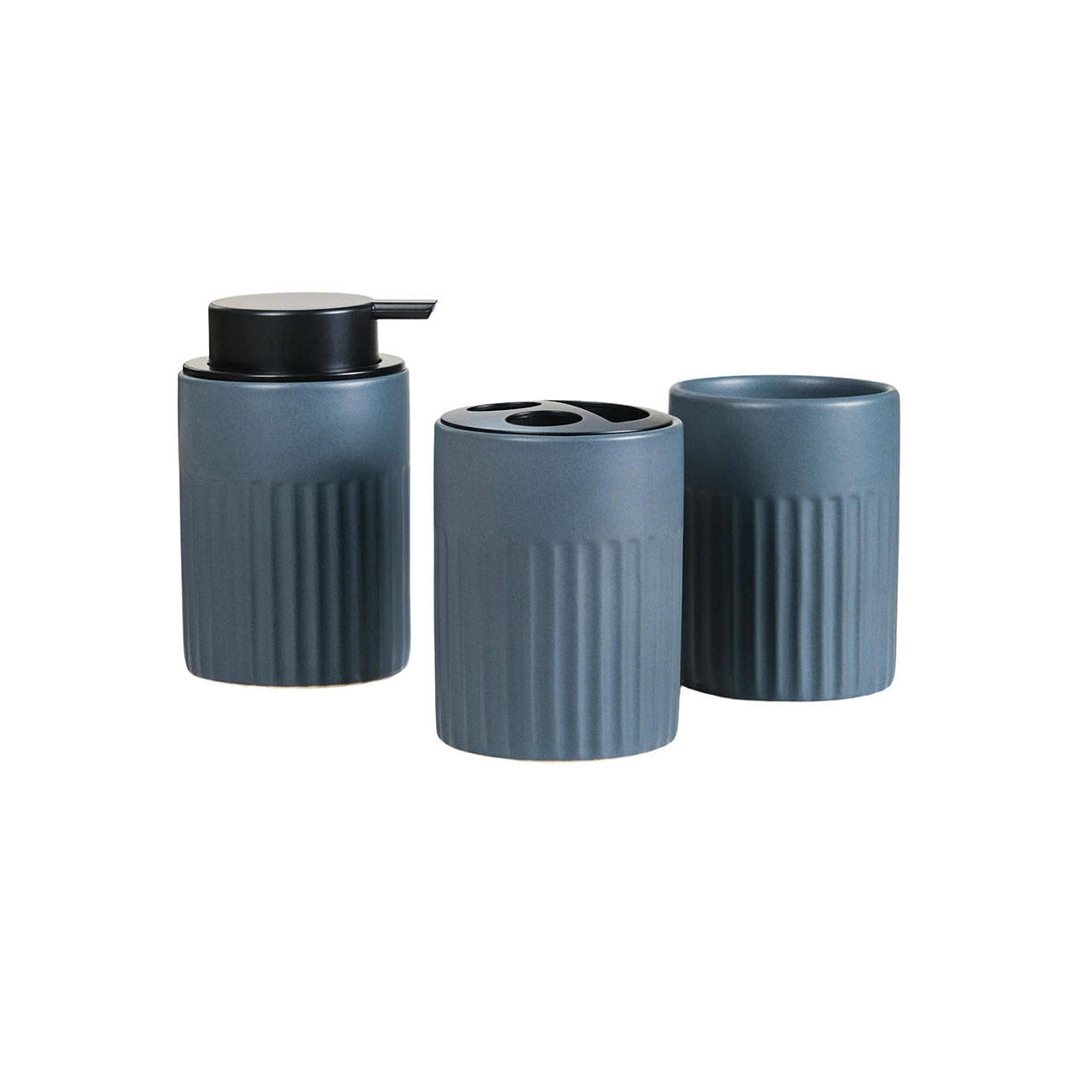 Buy Nestasia 3Pcs Bluish Grey Ribbed Sleek Matte Textured Ceramic ...