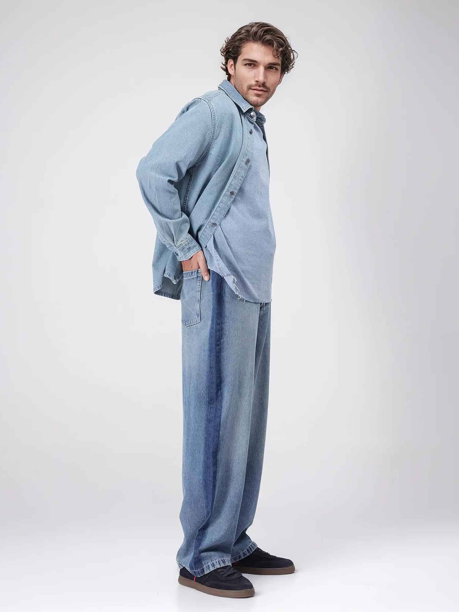 Buy Rare Rabbit Blue Solid Loose Fit Jeans Online