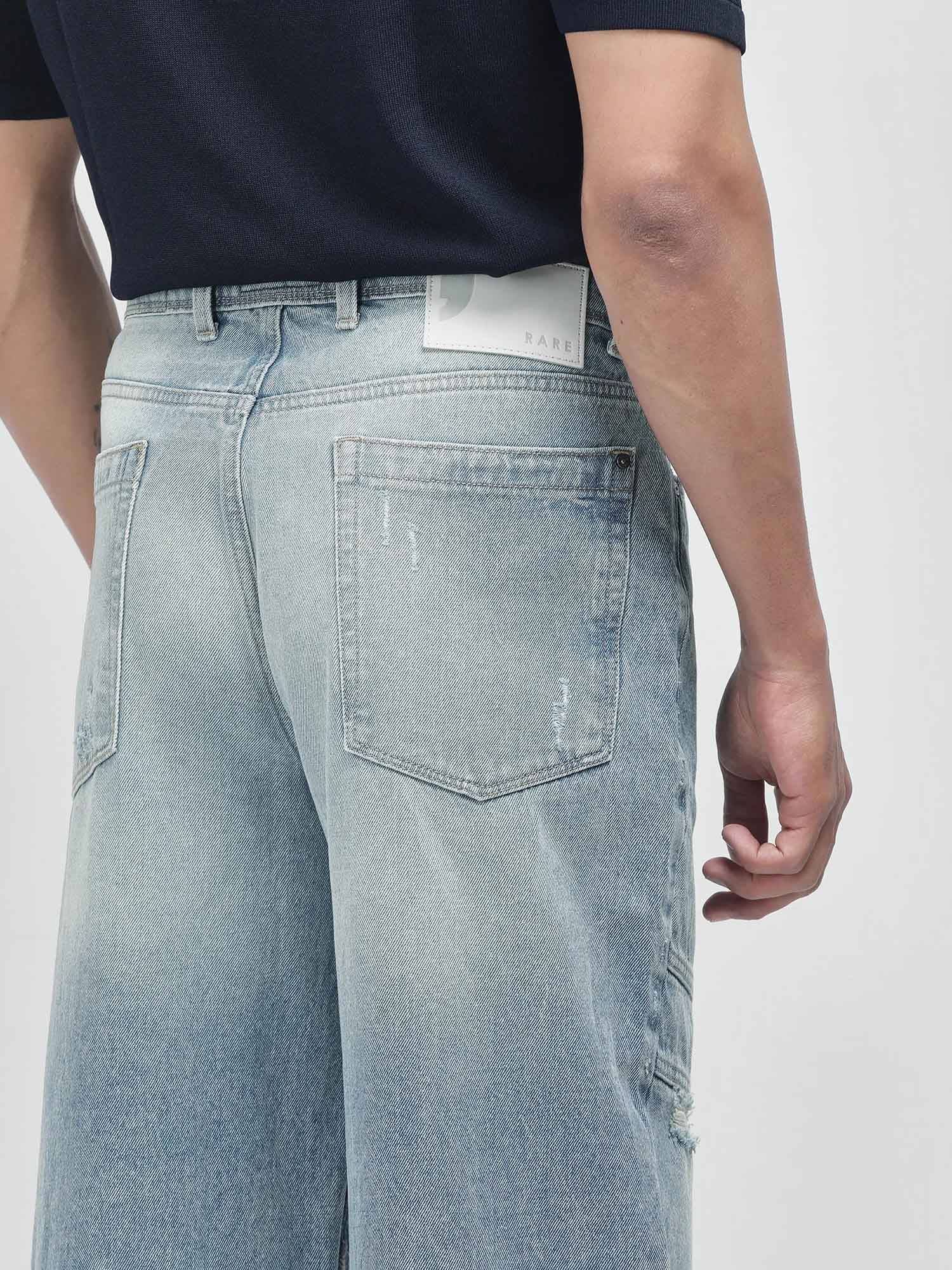 Buy Rare Rabbit Blue Solid Loose Fit Jeans Online