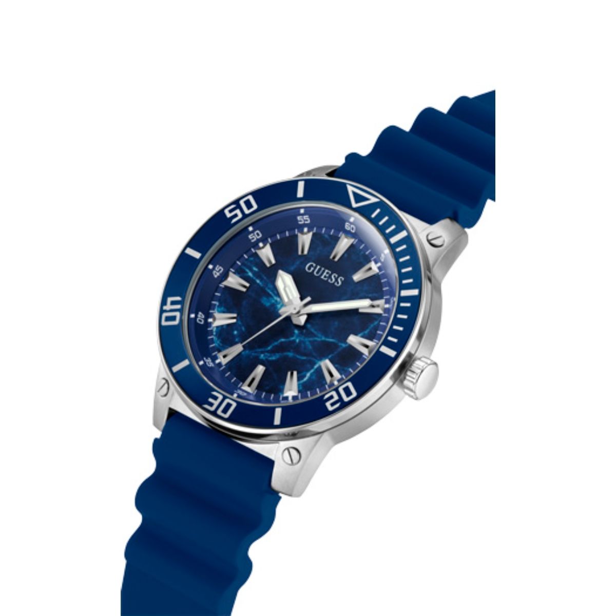 Guess Commander Blue Dial Blue Rubber Strap Watch for Men - GW0211G4