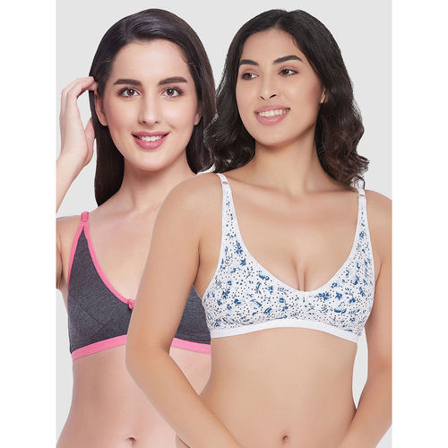 Buy Clovia Pack Of 2 Cotton Non-Padded Non-Wired Full Cup Floral Print  T-Shirt Bra - Multi-Color Online