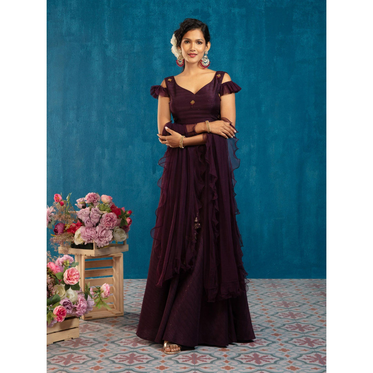 Gajra Gang by Nykaa Fashion Jodhpur Tales Wine Crop (Set of 3) (XS