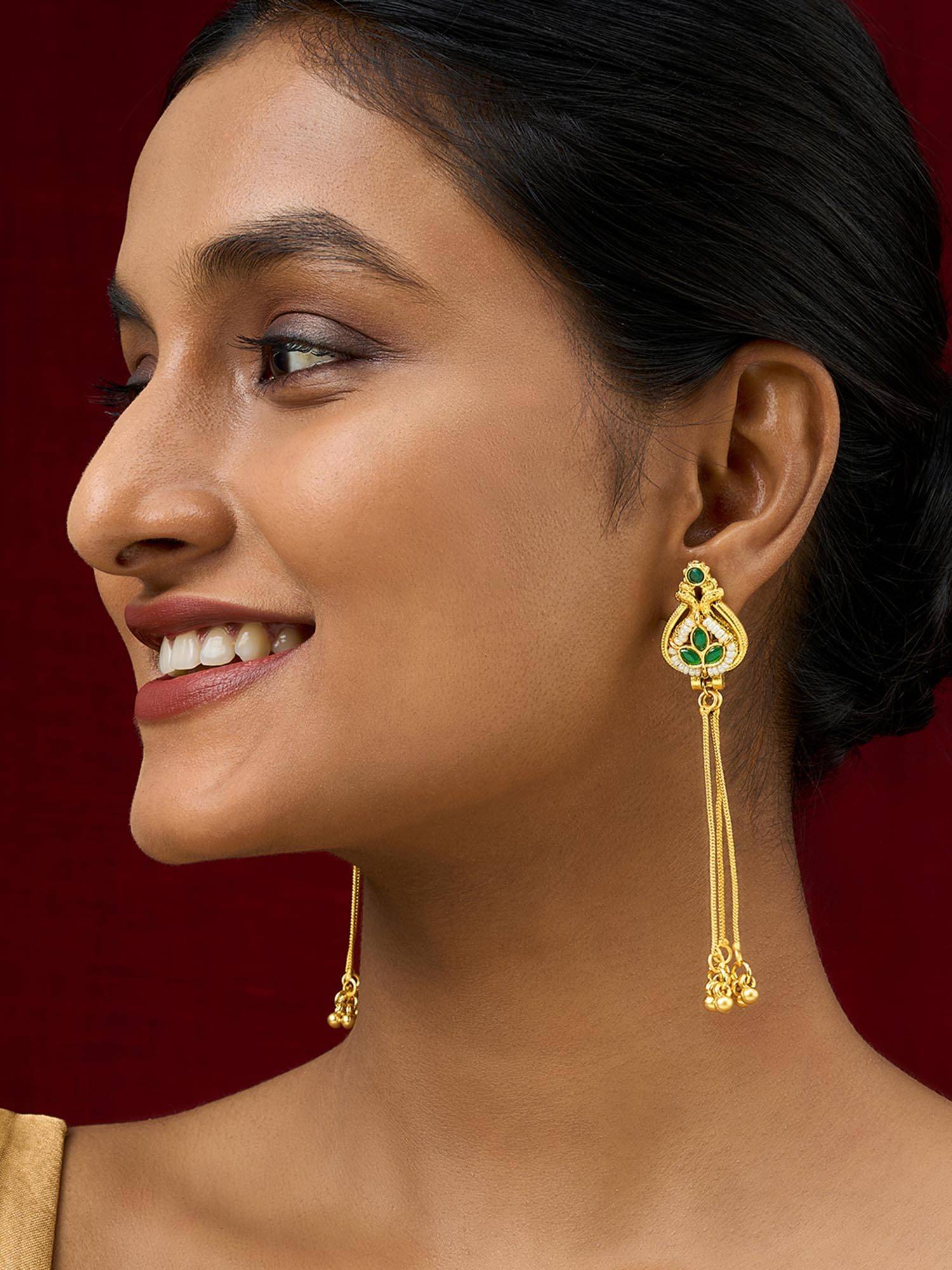 Teejh Aureya Green Stone Gold Danglers