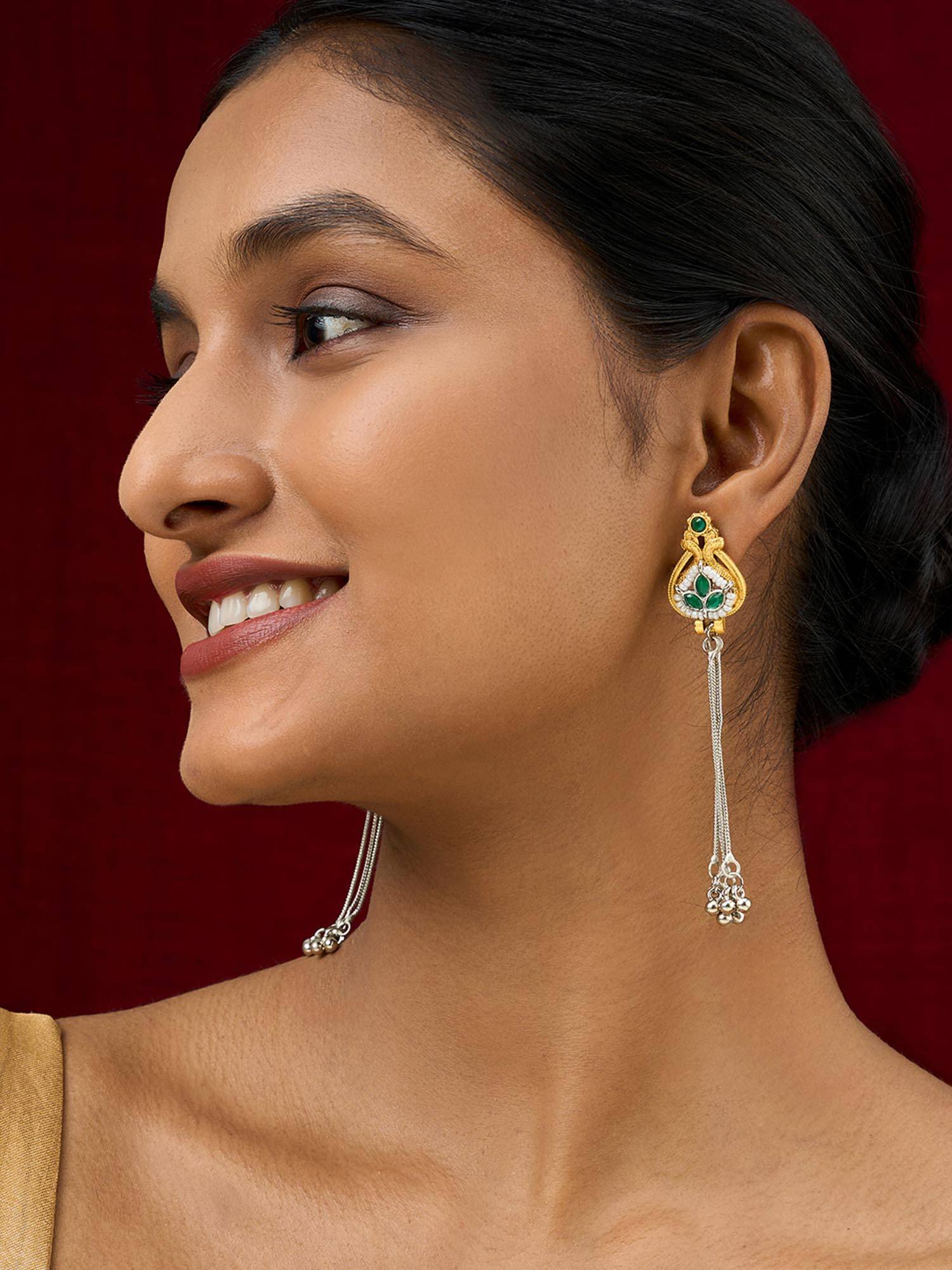 Teejh Aureya Green Dual Tone Danglers