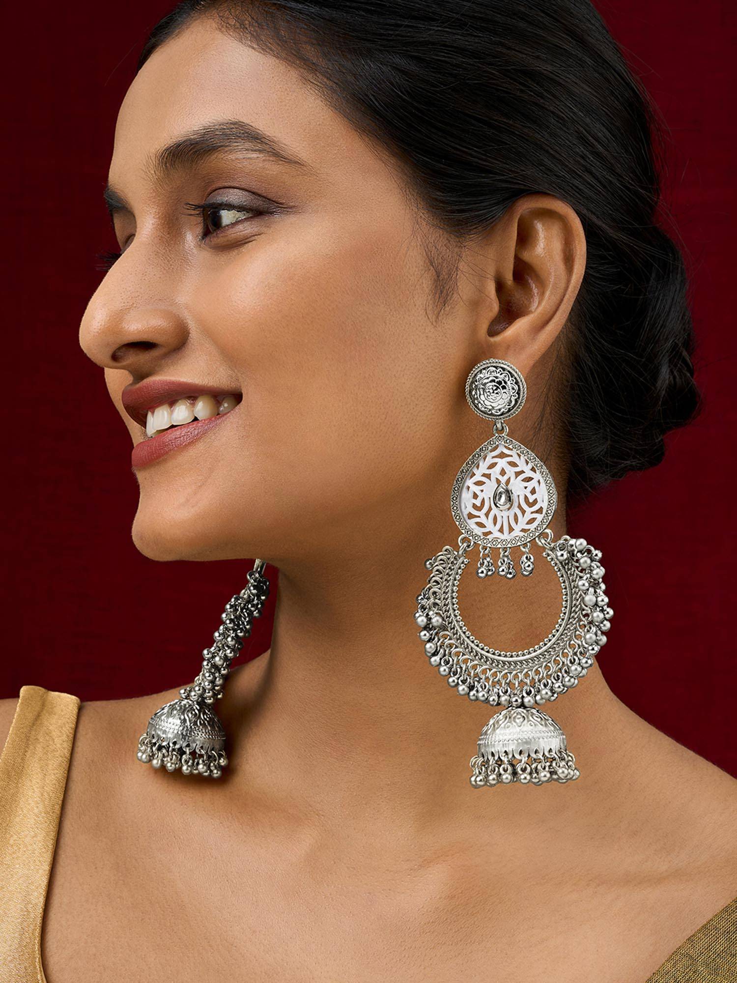 Teejh Oro Silver Ghungroo Chandbali