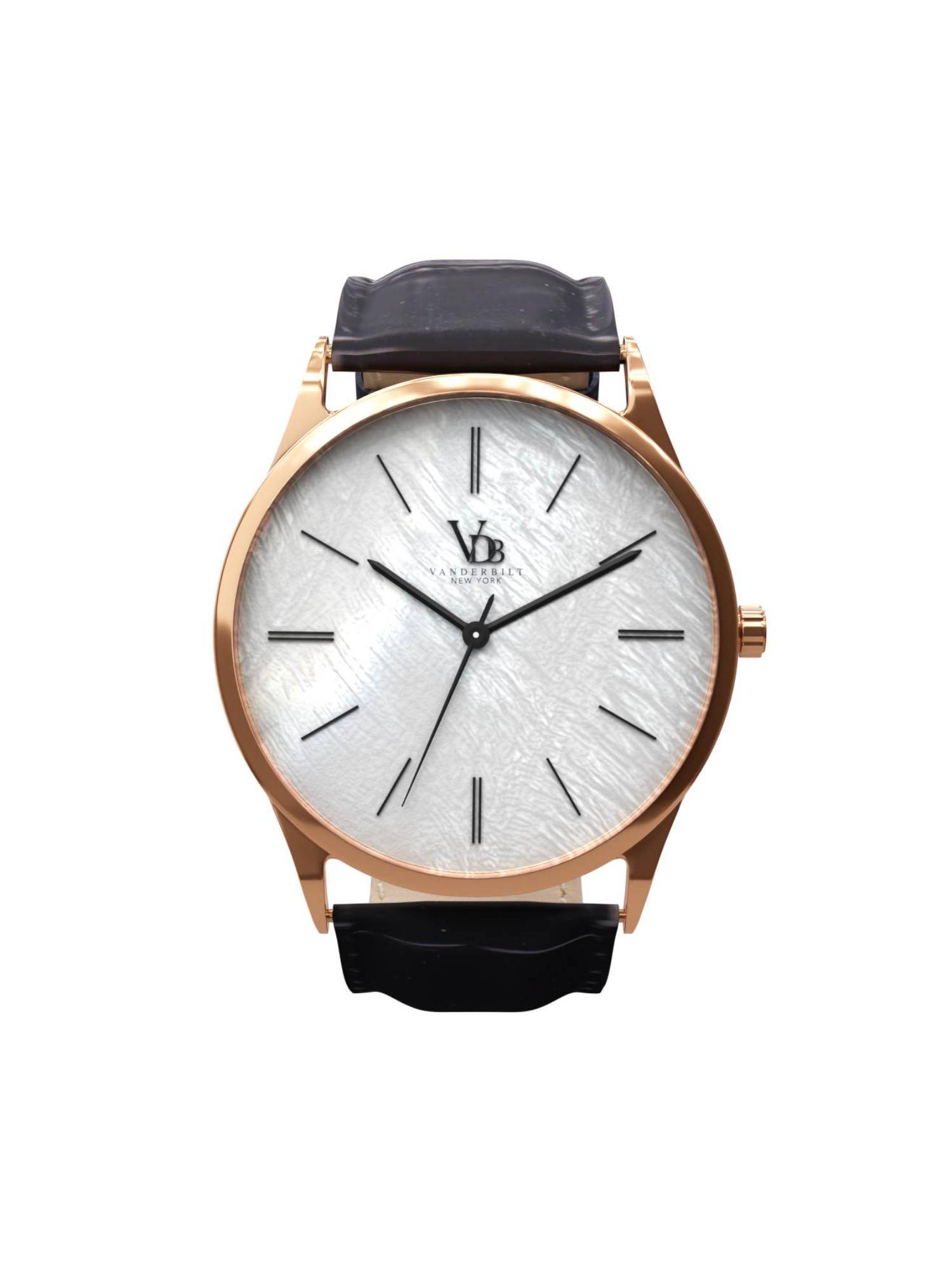 Vanderbilt New York Men White and Black-Leather Strap-Quartz Watch-23BKWHTBLK (M)