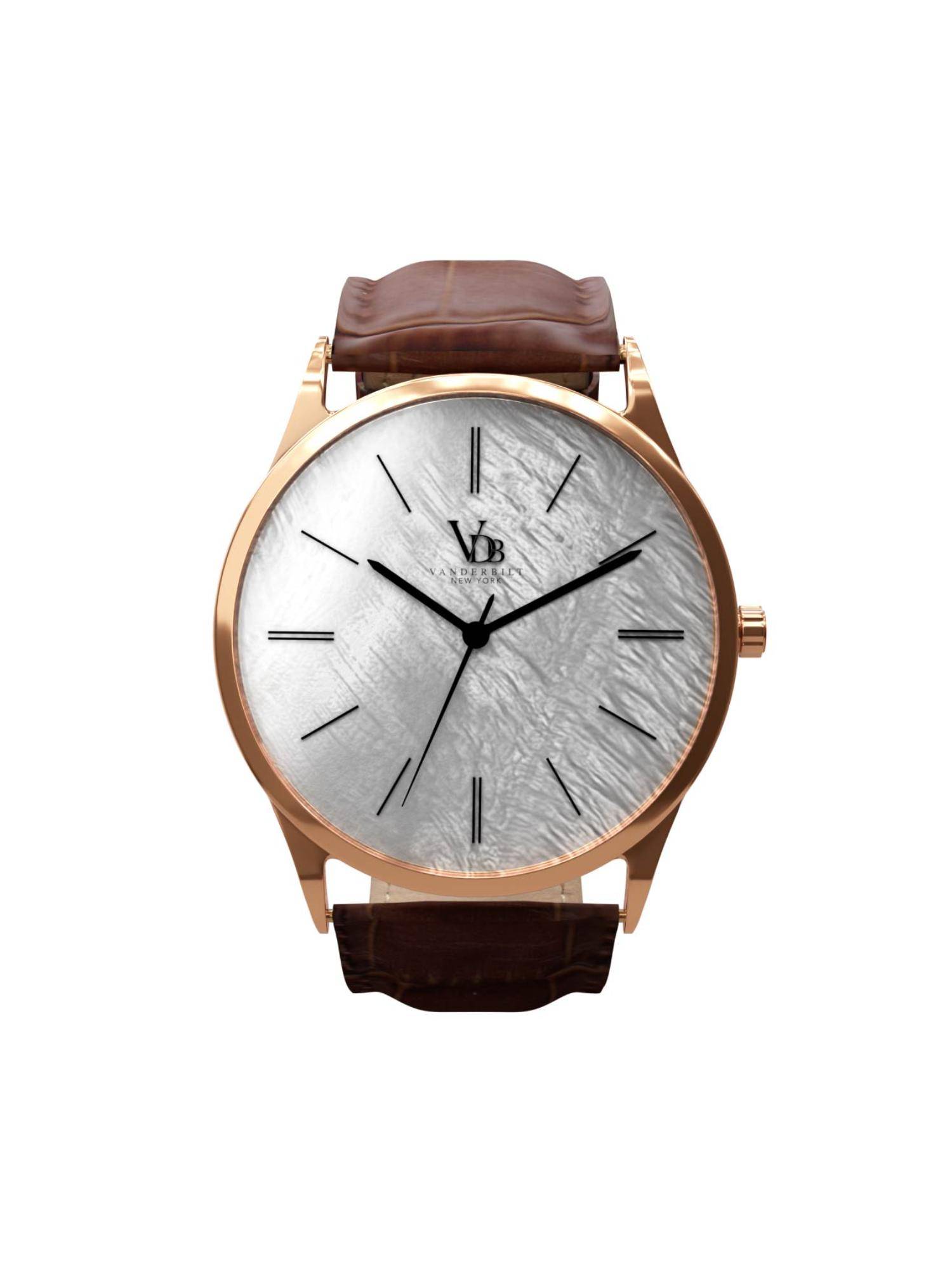 Vanderbilt New York Men Grey and Brown-Leather Strap-Quartz Watch-23BKWHTBRO (M)