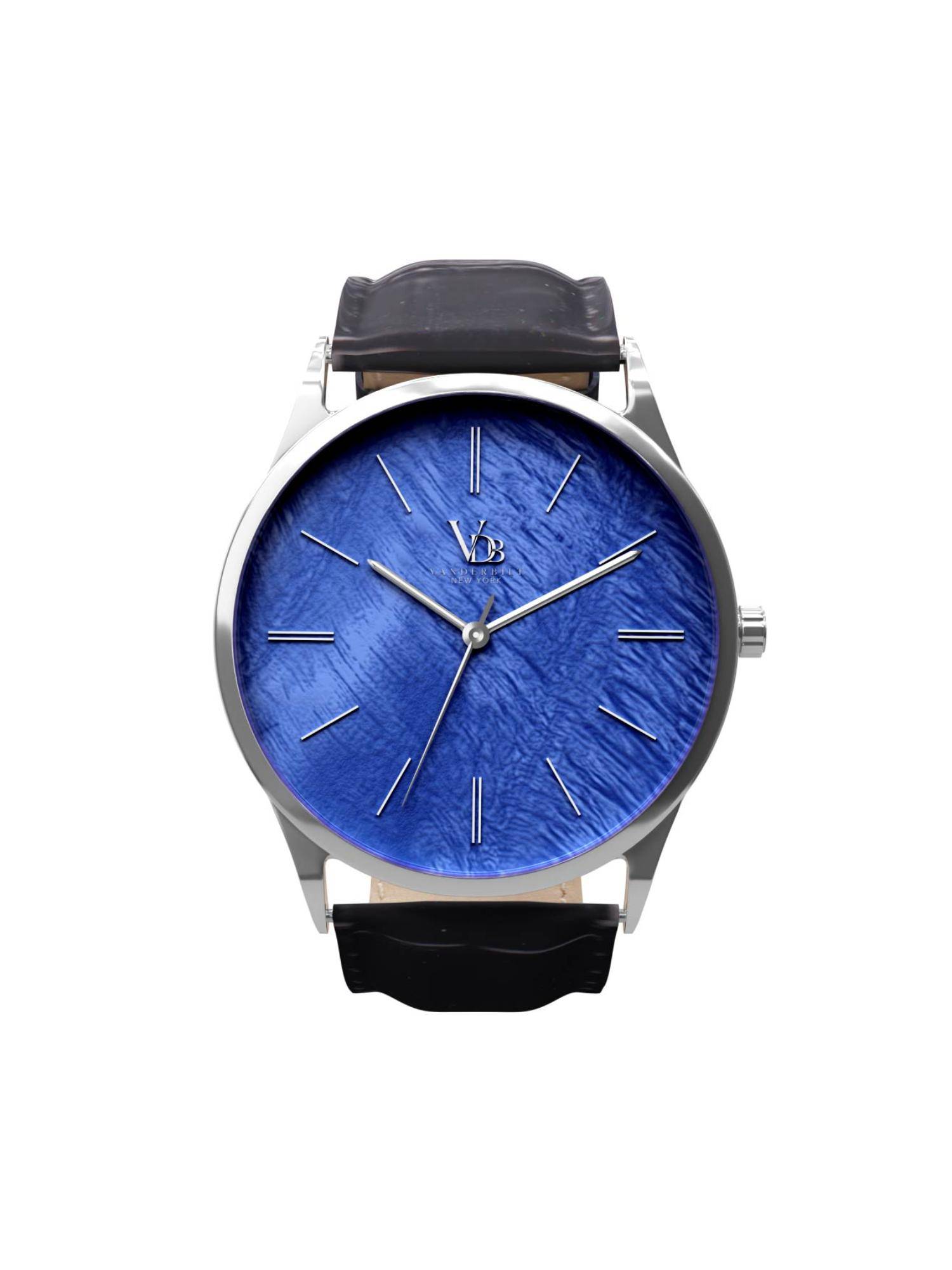 Vanderbilt New York Men Blue and Black Leather Strap-Quartz Watch-25BKBLUBLK (M)
