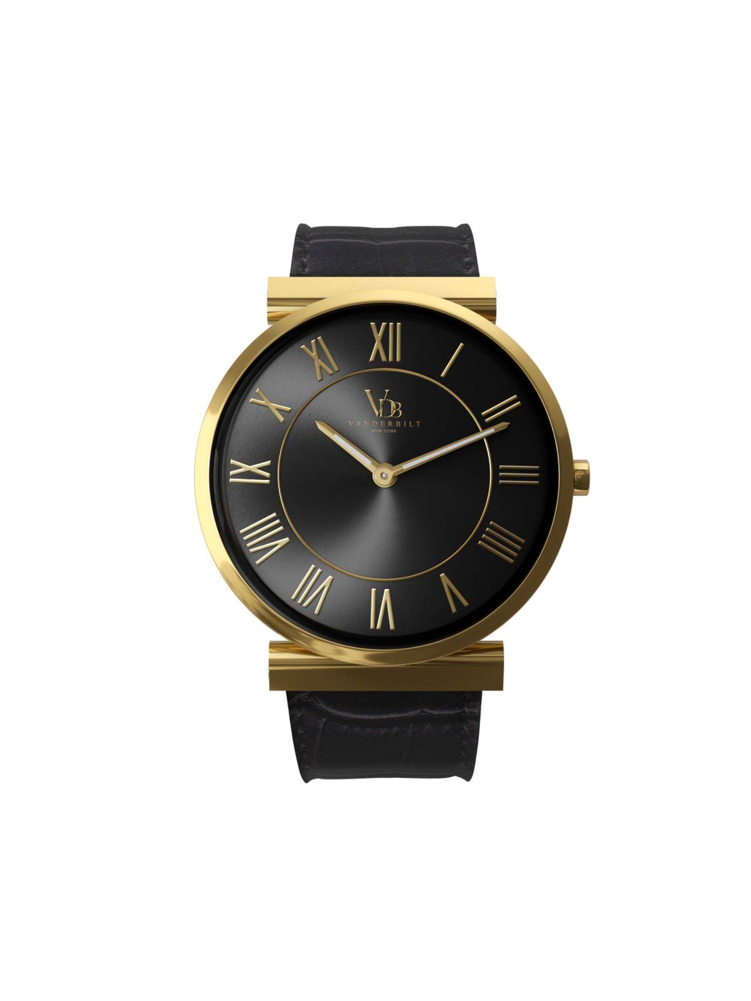 Vanderbilt New York Men Black Dial Leather Strap- Quartz Watch-28WNBLK (M)