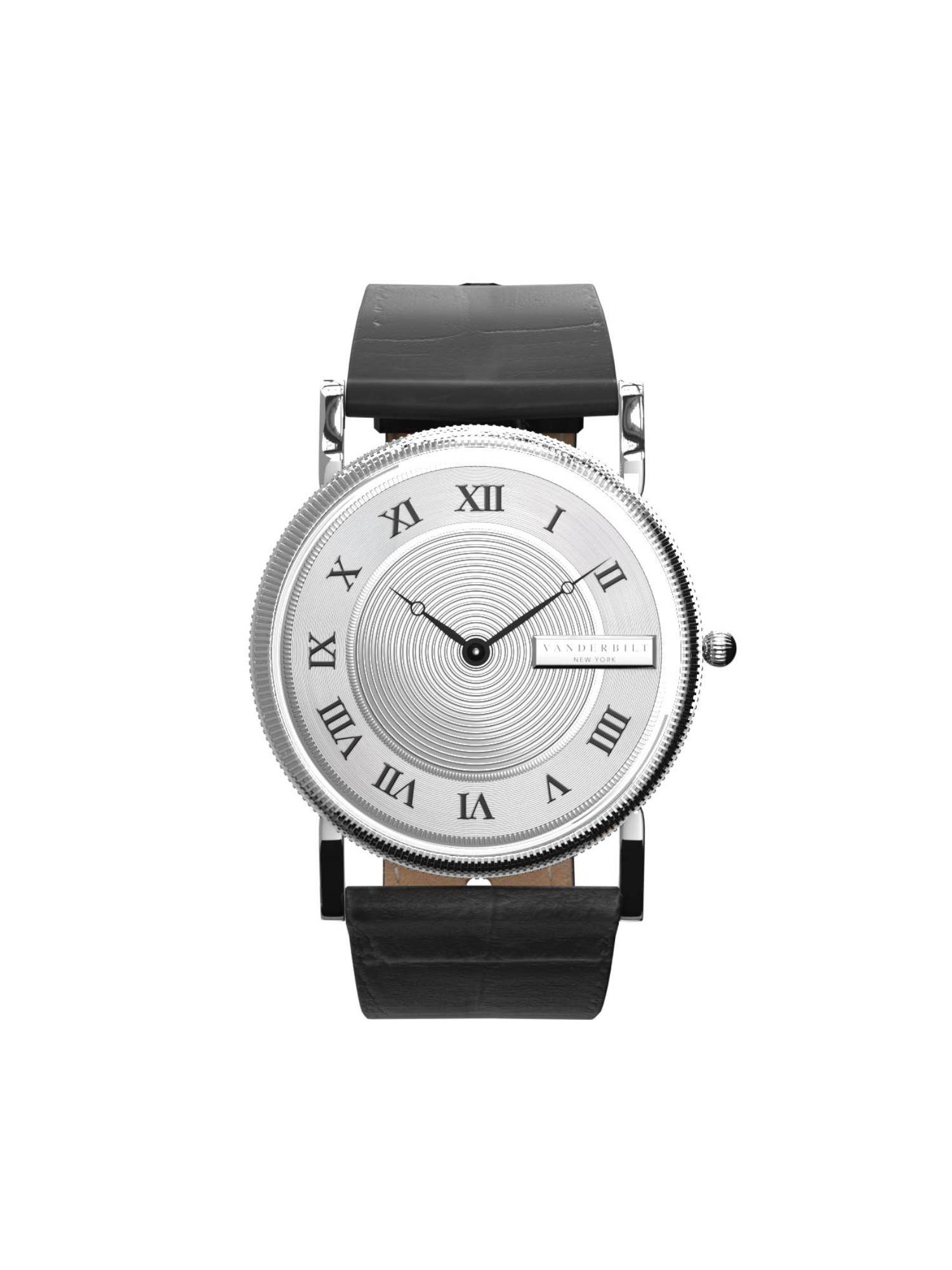 Vanderbilt New York Men White Dial and Black-Leather Strap-Quartz Watch-38CMWHT (M)