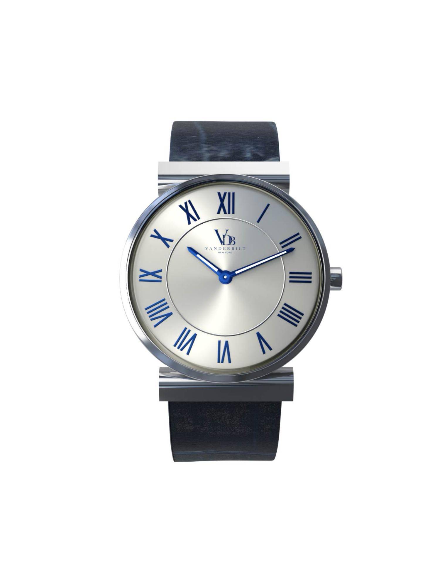 Vanderbilt New York Women Silver Dial and Blue Leather Strap-Quartz Watch-51WNSSLBU (M)