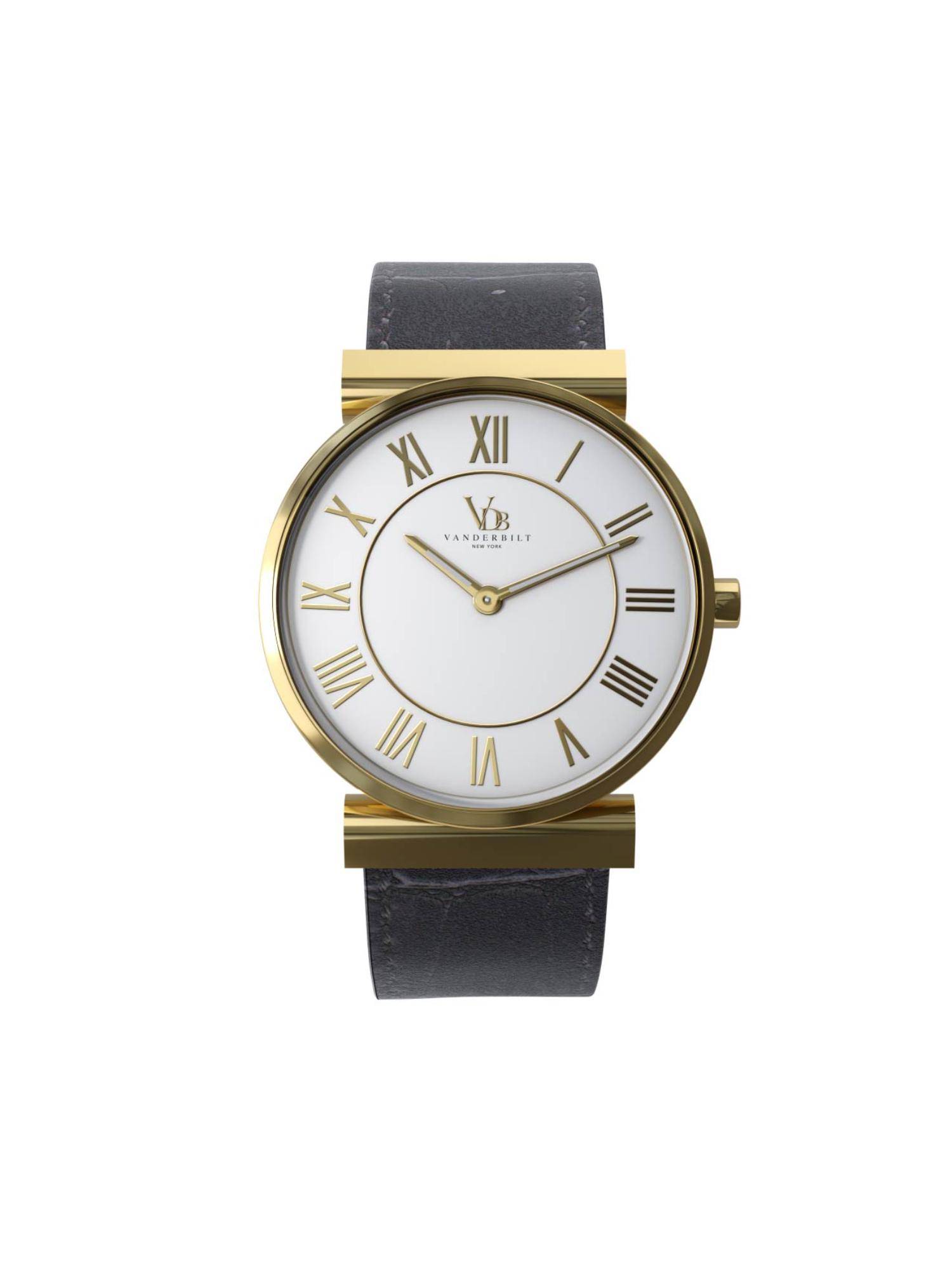 Vanderbilt New York Women White Dial and Black-Leather Strap-Quartz Watch-54WNSWHGL (M)
