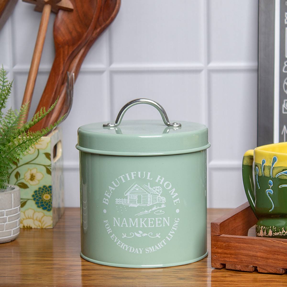 Voncasa Namkeen Jar with Lid (Green, 1300ml)