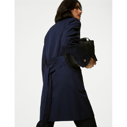 Buy Marks Spencer Navy Blue Cotton Blend Belted Trench Coat (Set