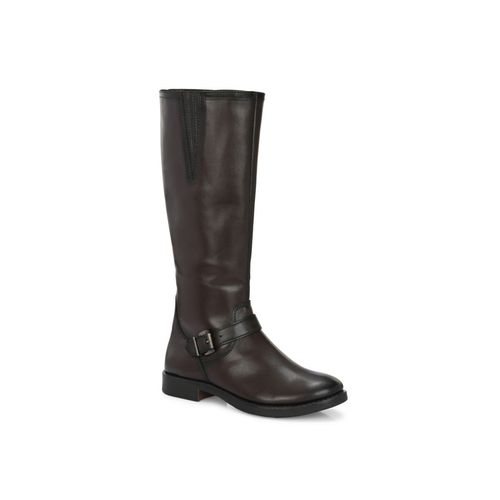Delize Brown Women Vegan Leather Low Heel Knee Buckle Boots (UK 5)