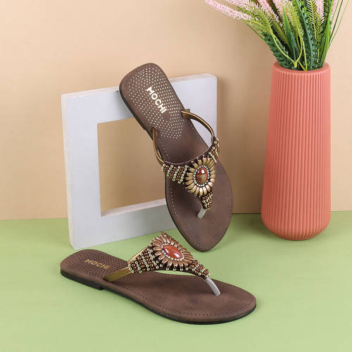 Flat Sandals Mochi Slippers Women Women T-Strap Sandals With Buckle Closure