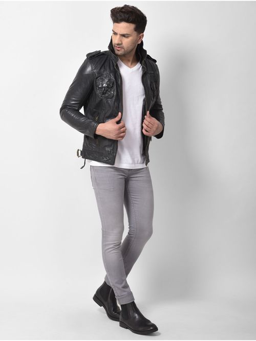 WOODLAND Mens Solid Full Sleeves Black Jacket