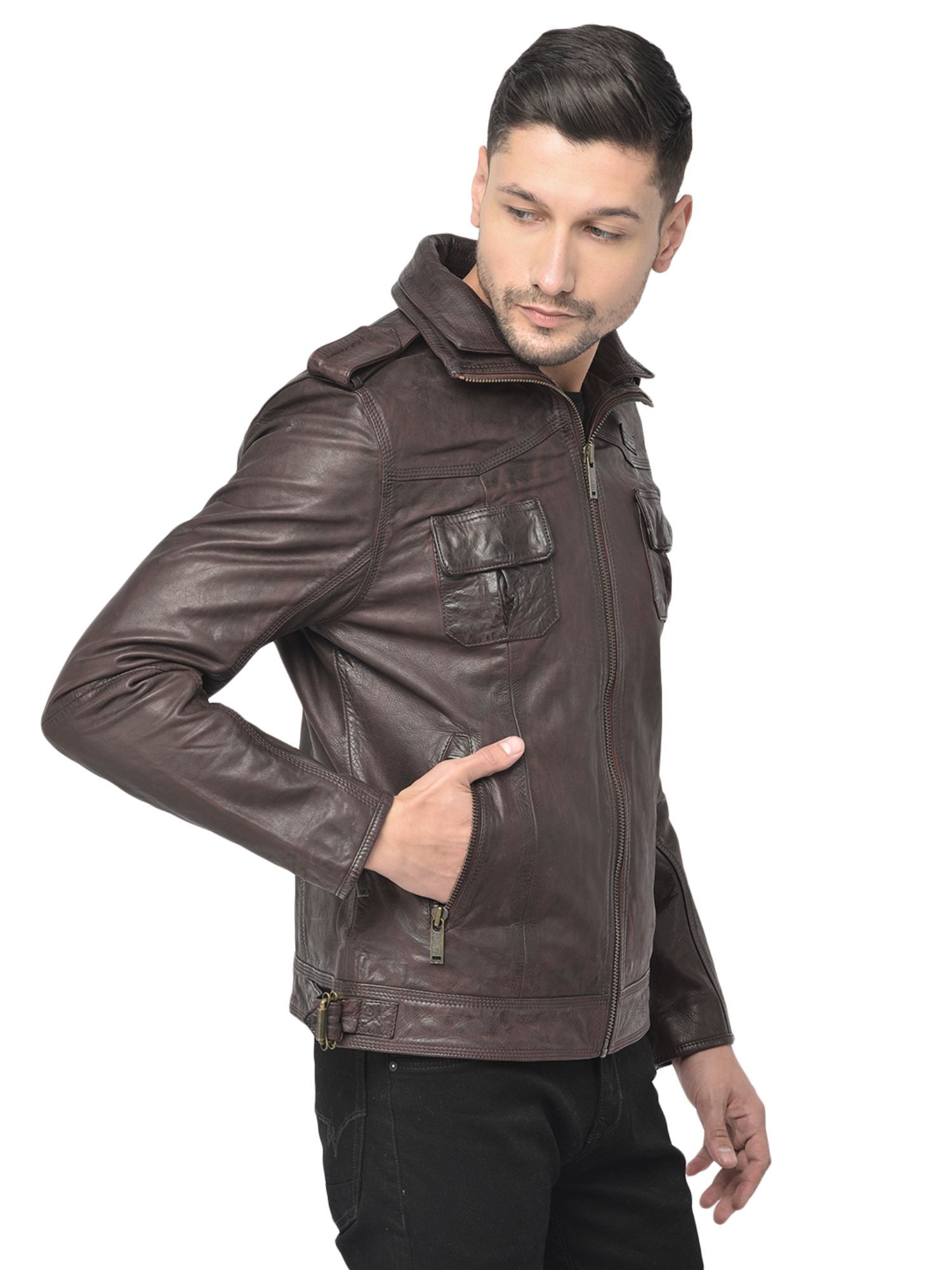 WOODLAND Mens Solid Full Sleeves Brown Jacket