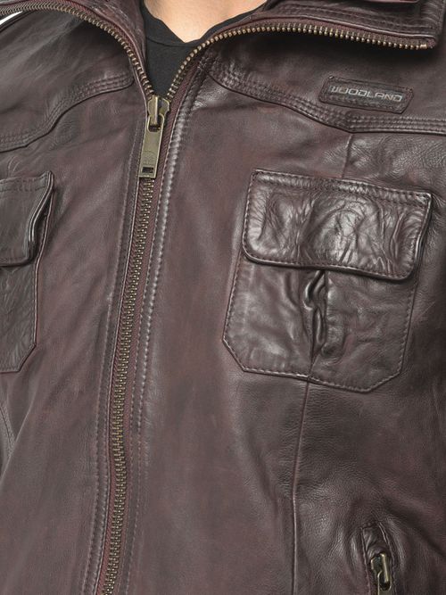 Buy WOODLAND Mens Solid Full Sleeves Brown Jacket Online