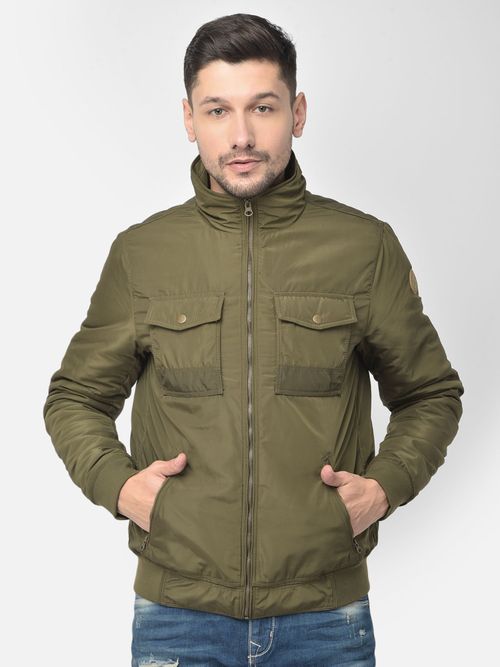 WOODLAND Mens Solid Full Sleeves Olive Jacket