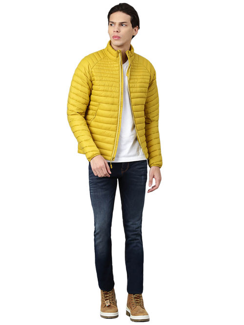 Buy WOODLAND Mens Solid Full Sleeves Yellow Jacket Online