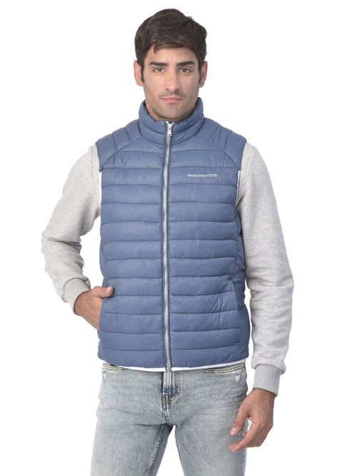 WOODLAND Mens Solid Sleeveless Blue Jacket