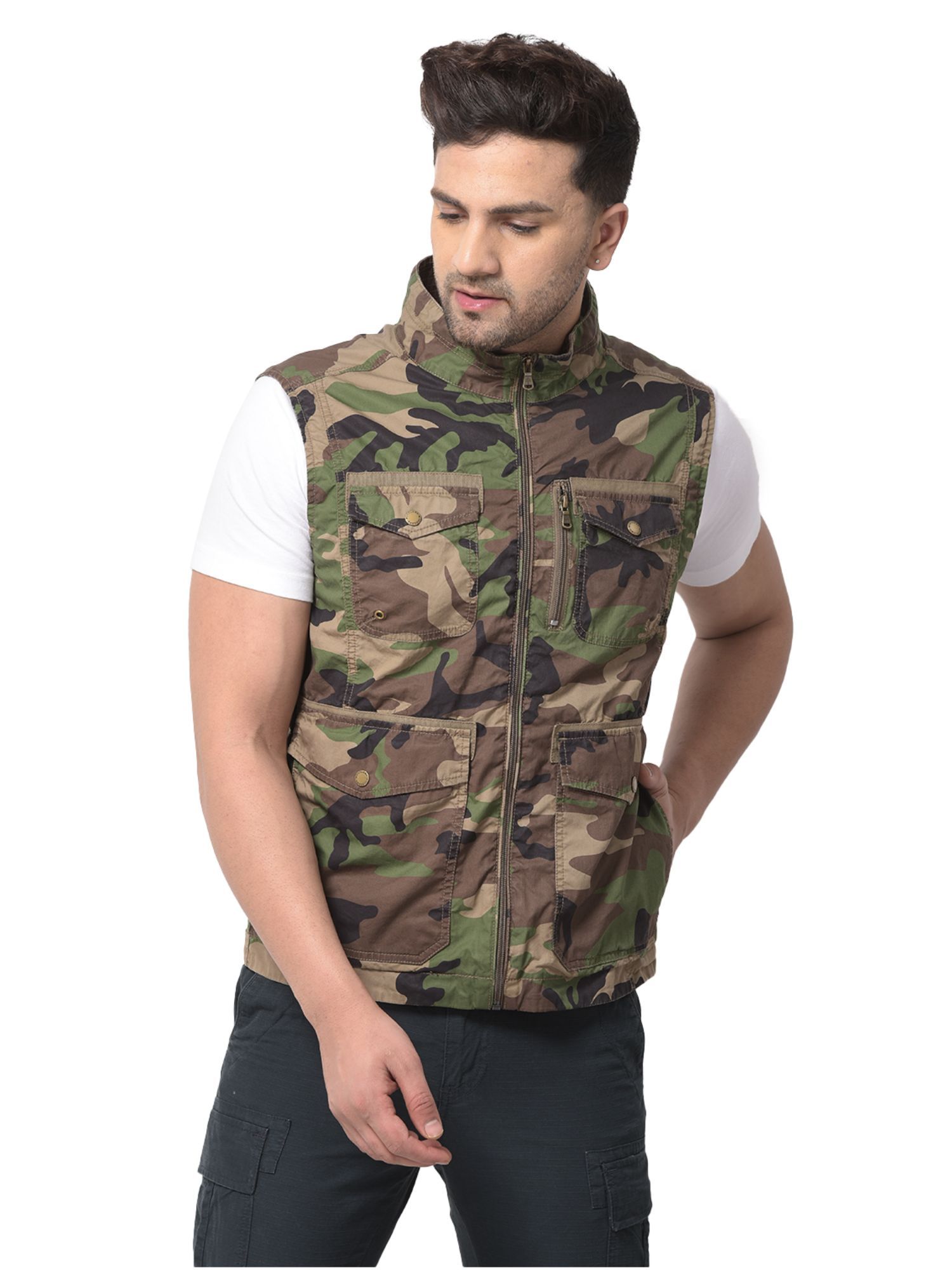 Camo sleeveless jacket best sale