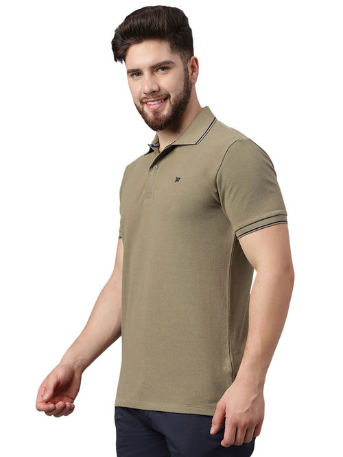 WOODLAND Mens Solid Half Sleeves Khaki Polo T-Shirt