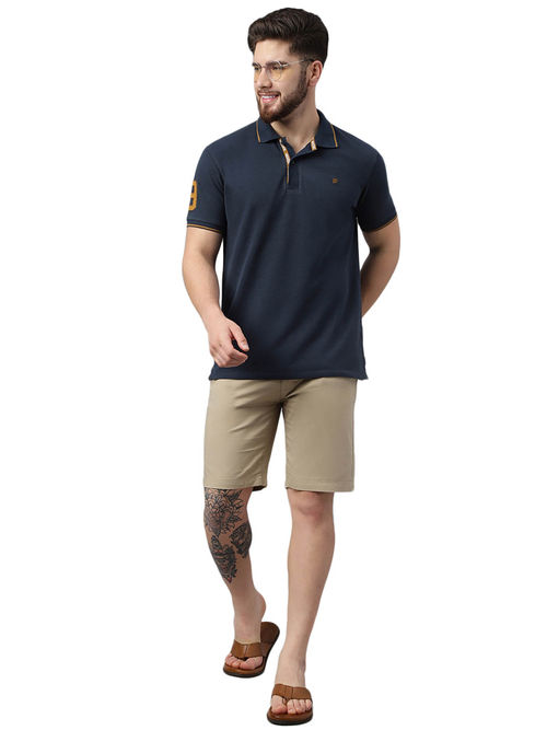 Buy WOODLAND Mens Solid Half Sleeves Navy Blue Polo T-Shirt Online